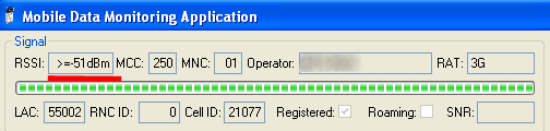 Уровень сигнала 3G в программе MDMA